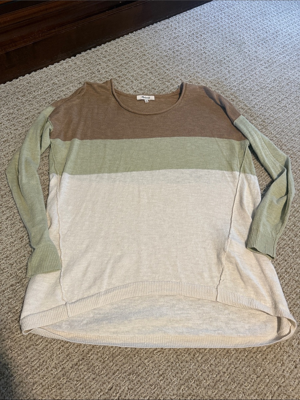 Women’s Madewell stripe cream brown green thin sweater sz XS